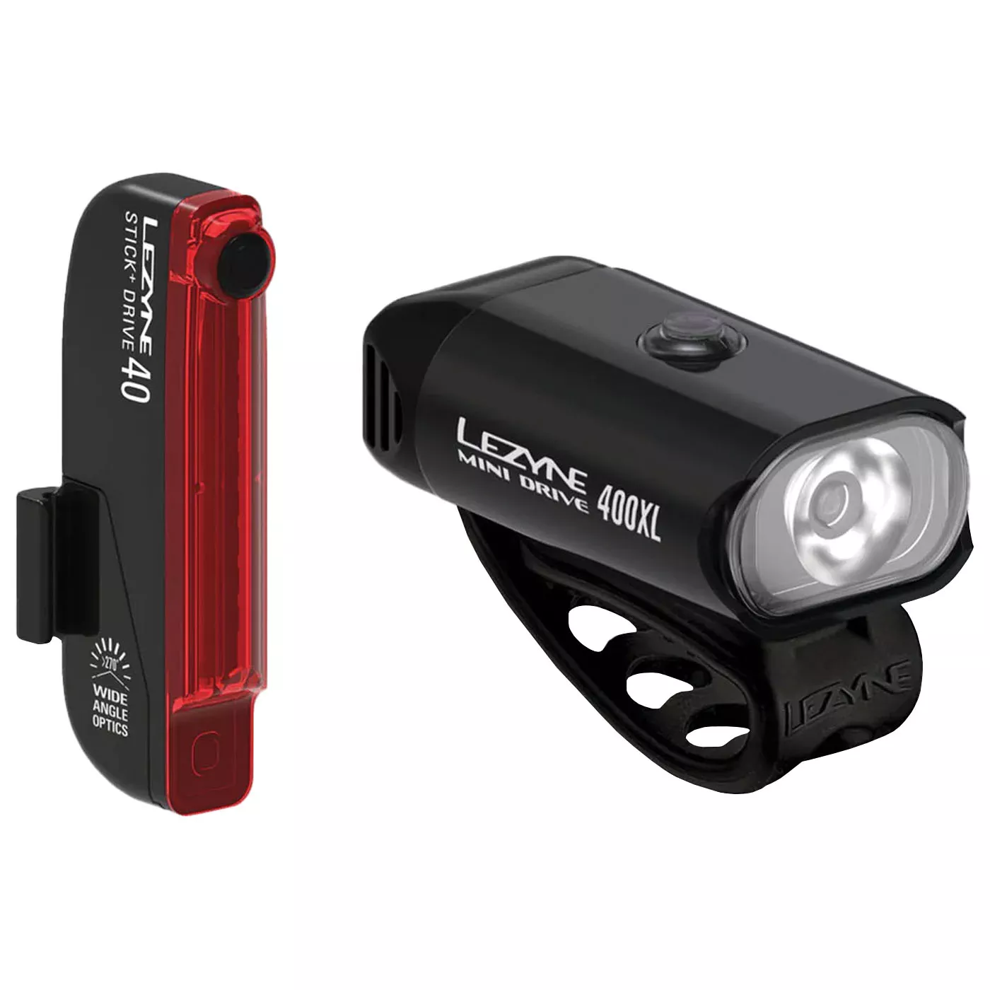 lezyne-mini-drive-400xl-stick-light-pair-black-black Lezyne Mini Drive 400XL and Stick+ Light Pair Black/Black