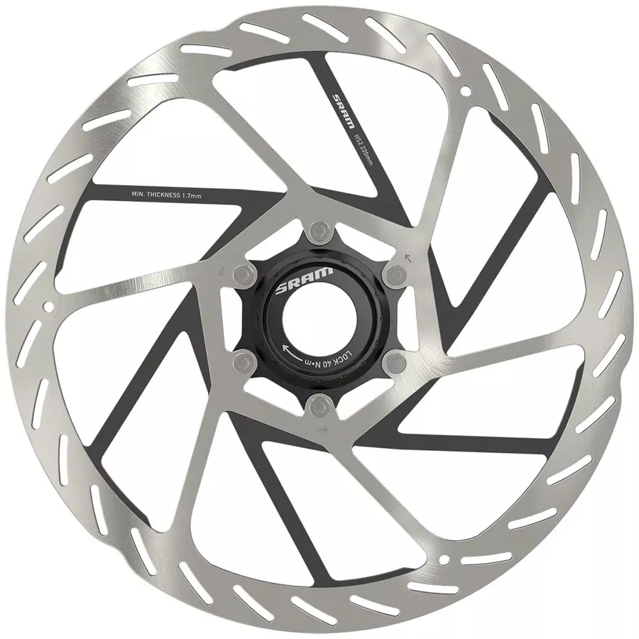 new-sram-hs2-disc-brake-rotor-220mm-center-lock-rounded-silver-black NEW SRAM HS2 Disc Brake Rotor - 220mm, Center Lock, Rounded, Silver/Black
