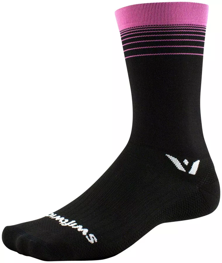 new-swiftwick-aspire-seven-socks-7-inch-pink-stripe-large NEW Swiftwick Aspire Seven Socks - 7 inch Pink Stripe Large